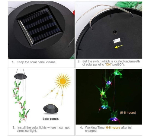 Imagen 6 de 8 de Cambia De Color Led Móvil Colibrí Viento Campanadas Lámpara