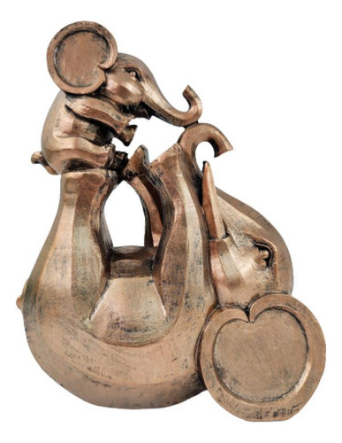 Escultura Elefante Com Filhote Cobre 22x18x8cm Mãe E Filho
