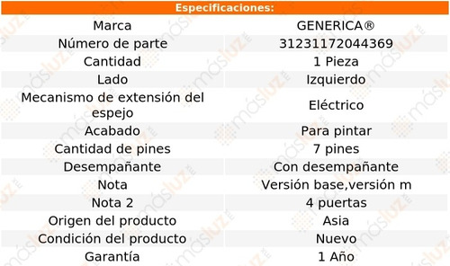 Espejo Izq Elect P/pintar C/desemp 7 Pines Bmw 320i 01/04