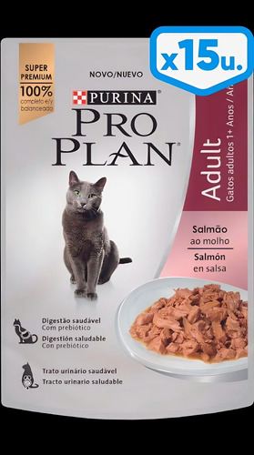 Pro Plan Pouch gatos adulto salmón 15 unidades de 85g cada una