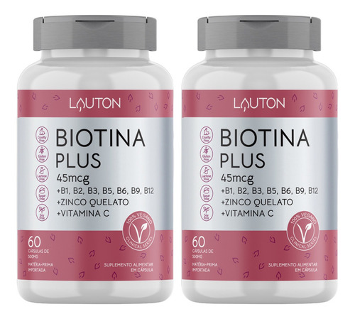 Biotina Concentrada Com Vitaminas B + C + Zinco - Kit 2 Sabor Sem Sabor