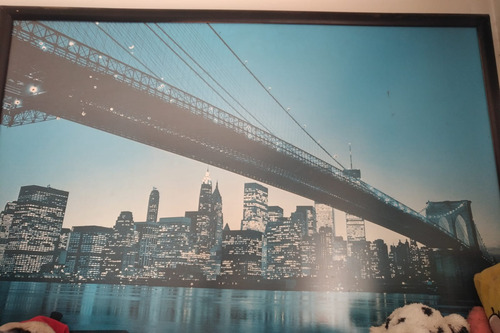 Cuadro Puente Manhattan Con Torres Gemelas Incluídas Con Luz