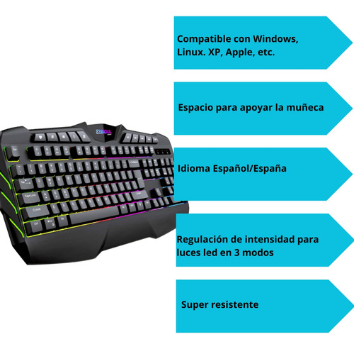 Teclado gamer Soul XK700 QWERTY inglés color negro con luz RGB USB