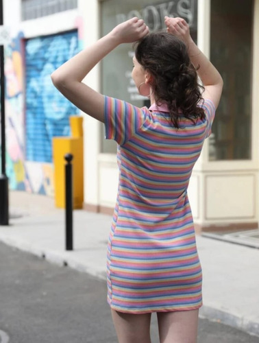 Imagen 2 de 5 de Vestido Casual A Rayas Con Cordón Al Frente