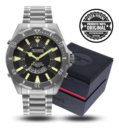 Relógio Masculino Technos Anadigi Skydiver Titânio Grafite
