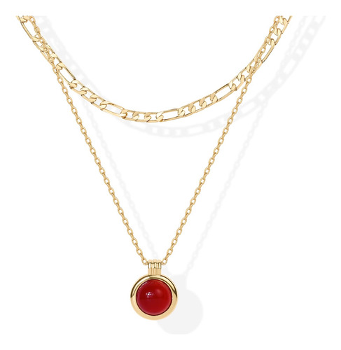 Collar Cadena Colgante Cornalina Capas Chapado Oro Mujer