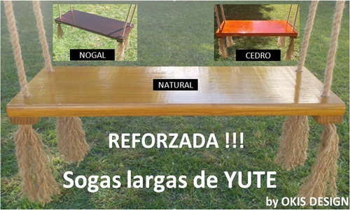 Hamaca De Madera Reforzada Con 4 Sogas Largas Yute Y Flecos 