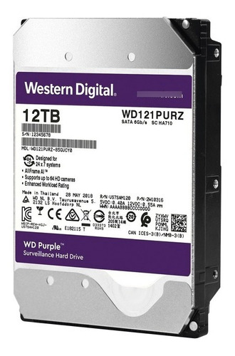 Disco Duro Wd Purpura Para Vigilancia 12tb 3.5  7200rpm / Sa