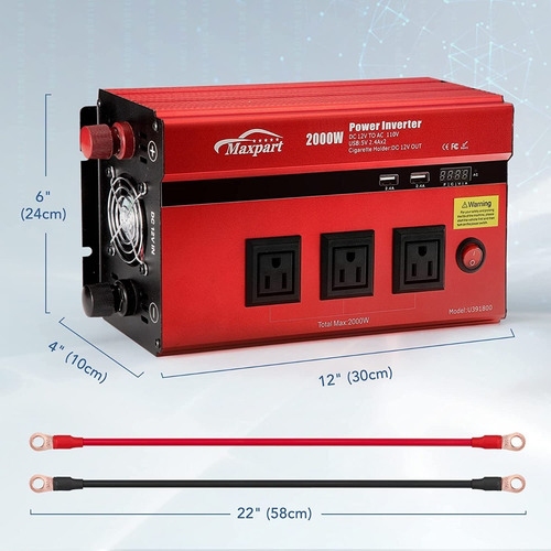 Maxpart Inversor De Corriente 12 V, Cc. 2000w Con Puerto Usb