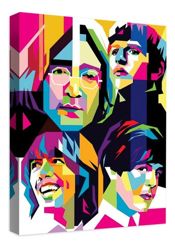 Cuadro Decorativo Beatles Geométrico Lienzo Canvas Bastidor Color Con Bastidor