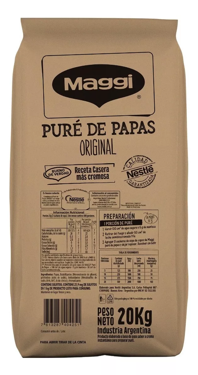 Tercera imagen para búsqueda de pure de papa instantaneo x 20 kg