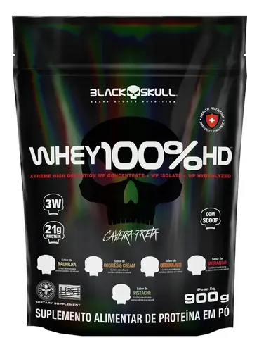 Whey 100% Hd 900g Concentrado E Isolado Black Skull Sabor Cookies...