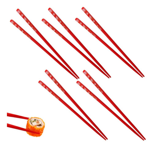 Kit 5 Pares De Hashi Para Comida Japonesa 22cm Vermelho Deco