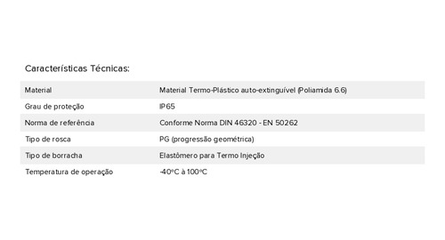 Kit C/70 Prensa Cabos Poliamida Pg19 Cor Preto