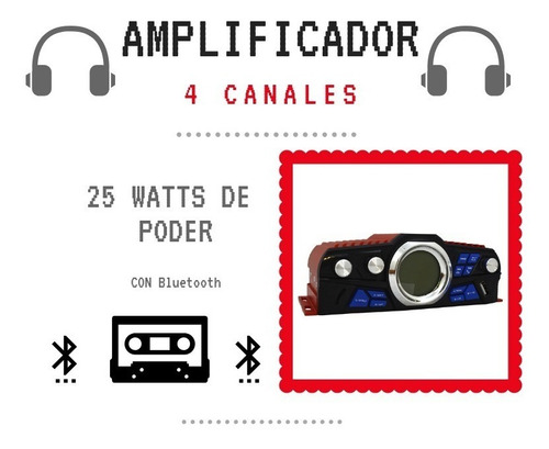 Imagen 2 de 6 de Amplificador 25 W Usb Sd Y Radio Fm 4 Canales Control Remoto