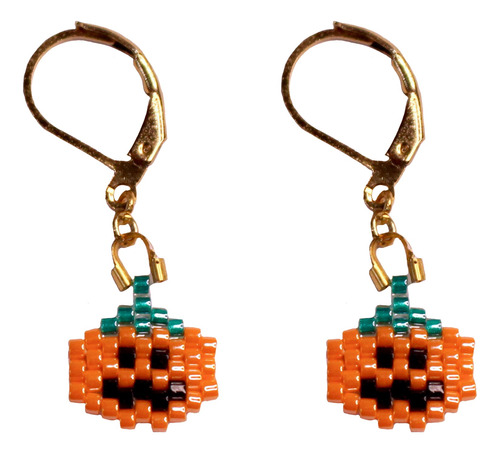 Aretes Tipo Huggies Calabaza Halloween Miyuki Y Chapa De Oro