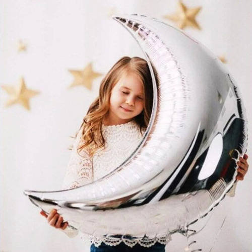 Kit de 6 globos lunares metálicos con decoración de estrellas doradas y plateadas