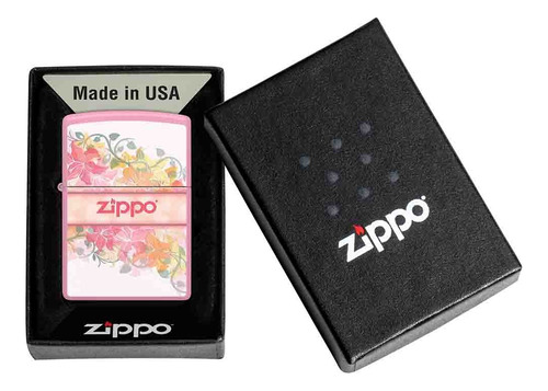 Encendedor Zippo Rosa Diseño De Flores Con Logo Zippo