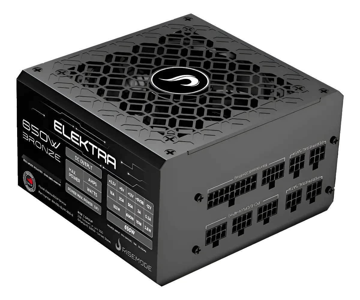 Fonte Gamer Rise Mode Elektra 650w Full Modular Selo Teclab Preto
