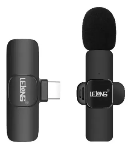 Microfone Lapela Sem Fio Compatível Com Android Tipo C Cor Preto