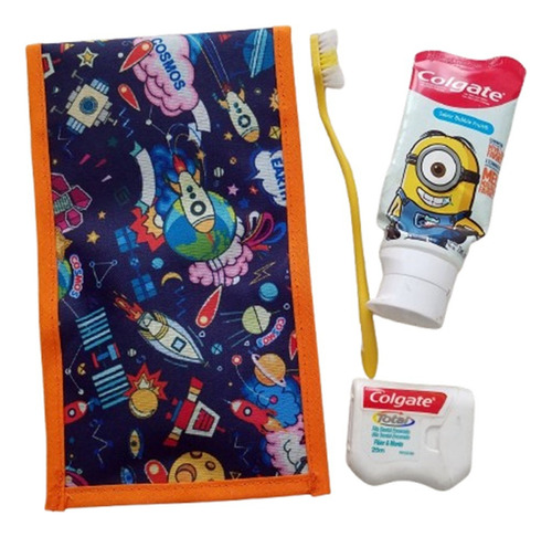 Unidad Estuche Higiene Bucal Cepillo Pasta Hilo Dental Viaje Azul Rosa