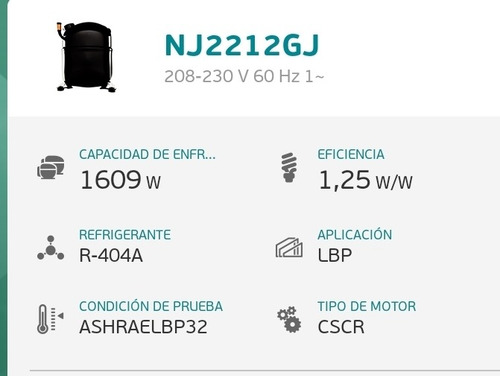 Motor Compresor Hermético Embraco De 1 1/2hp Lbp Nj2212gk.