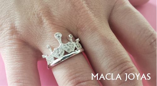 Imagen 2 de 7 de Anillo Plata 925 Modelo Corona Brillante