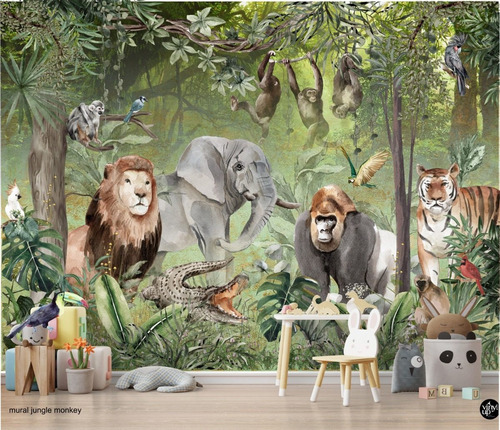Vinilos Murales Empapelados Infantil Selva Monos Lianas