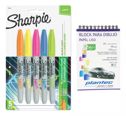 Rotulador sharpie permanente fino neon brilla bajo luz uv blister de 4  unidades colores surtidos