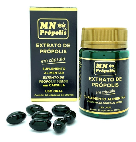 Própolis Verde Em Cápsulas 500mg C/60 - Mn Própolis Ouro