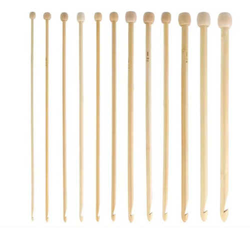 Conjunto Com 12 Agulhas Bambu Crochê Tricô Afegão Tunisiano