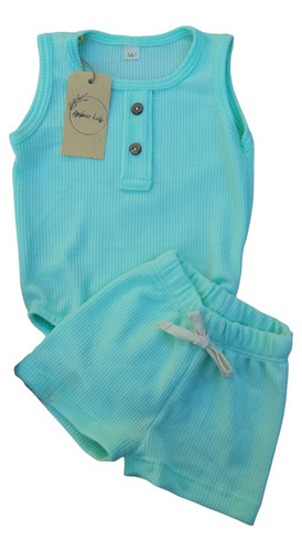 Conjunto Bebe Body Musculosa Con Short Agua Ambar Kids