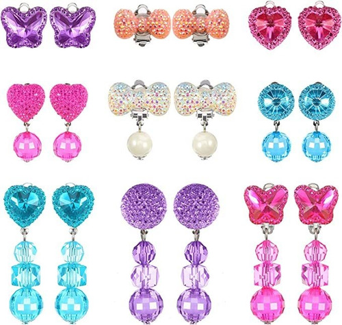 Hicarer Juego De 9 Pares De Aretes De Clip Para Niñas (est.