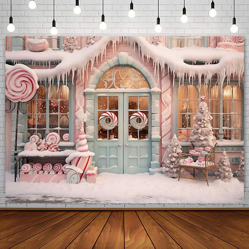 Fondo De Foto De Navidad De Invierno Nevado De Casa Rosa