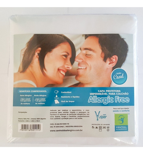 Capa Antialérgica Antiácaro Colchão Casal Algodão/ Pvc Zíper