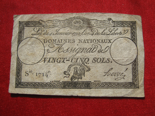 Francia 25 Sols 1792 Assignat 