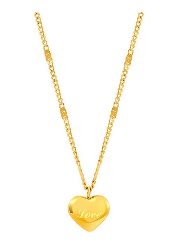 Collar De Corazón Dorado Con Frase Grabada  Amor  En Inglés