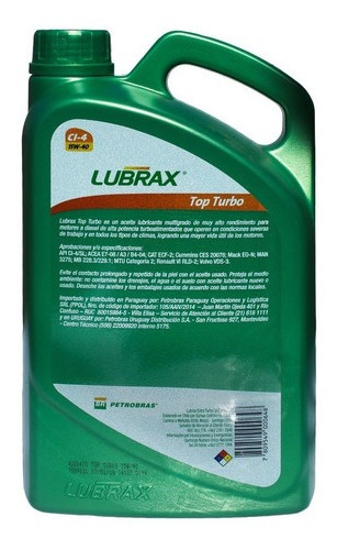 Aceite Motor Lubrax Top Turbo 15w-40 4 Litros