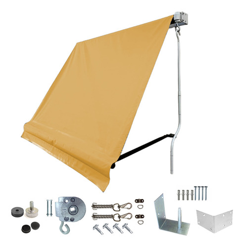 Toldo 2 Em 1 Retrátil Casa Completo 3,00x2,00 Tubos Com Braços Cor Bege Mostarda