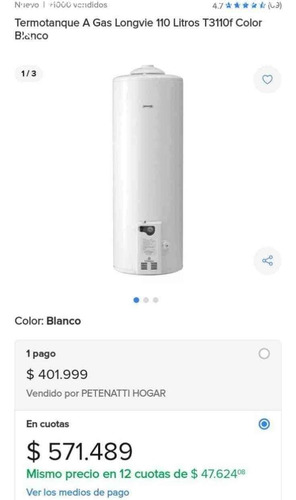 Termotanque Longvie 110 L.
