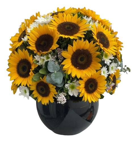 Arreglo Artificial De Girasoles Con Follajes Y Base 