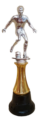  Trofeo Plástico Fútbol Plateado 22cm Columna Chica Souvenir