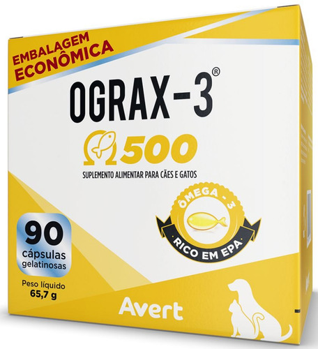 Kit 2 Ograx-3 500 Mg Avert Cães E Gatos 90 Cápsulas