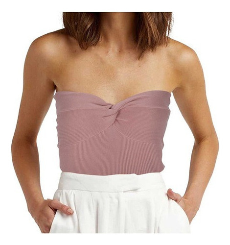 Playera Mujer Camisa Sin Tirantes Crop Top Escote Corazón C