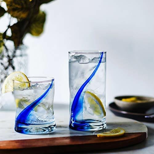 Vasos De Vidrio Diseño Liston Azul Transparente 16 Piezas