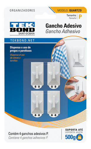 Ganchos Adhesivos Blancos Cuartzo P X4 Unidades Color Blanco