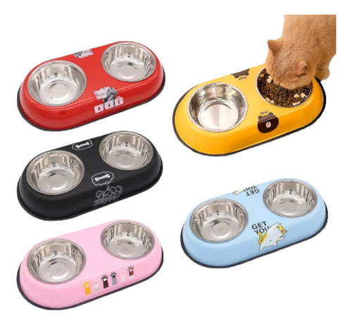 Plato Doble Acero Inoxidable Grande Para Gato Perro Mascota