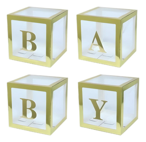 Cajas Baby Shower Para Globos Cubos+frase Baby X4u Fiesta