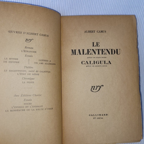Imagen 3 de 7 de Le Malentendu Suivi De Caligula Albert Camus Gallimard 1947