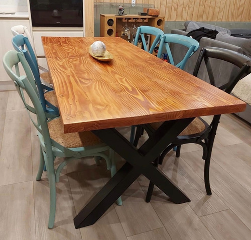 Mesa De Comedor Patas Cruzadas 160x92 Cm Cubierta Madera 